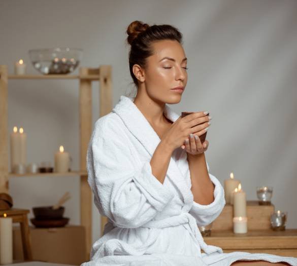 Women drinking water at wellness center